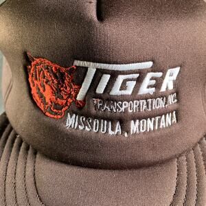 Tiger Transportation Missoula Montana foamie trucker hat cap Brown DeLong VTG